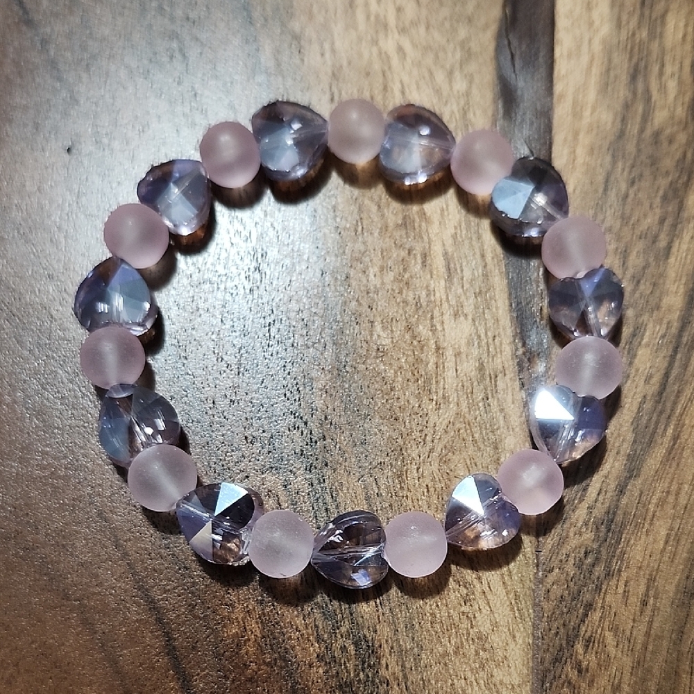 Handmade Pink Crystal Heart Beaded Bracelet